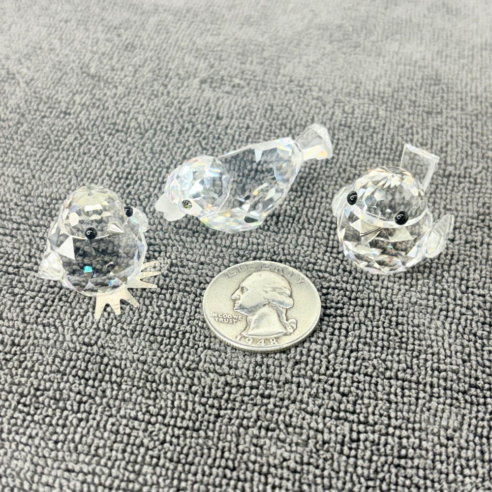 Swarovski Crystal Bird Figurines Set 3 Piece Bird Chick Sparrow Faceted Glass